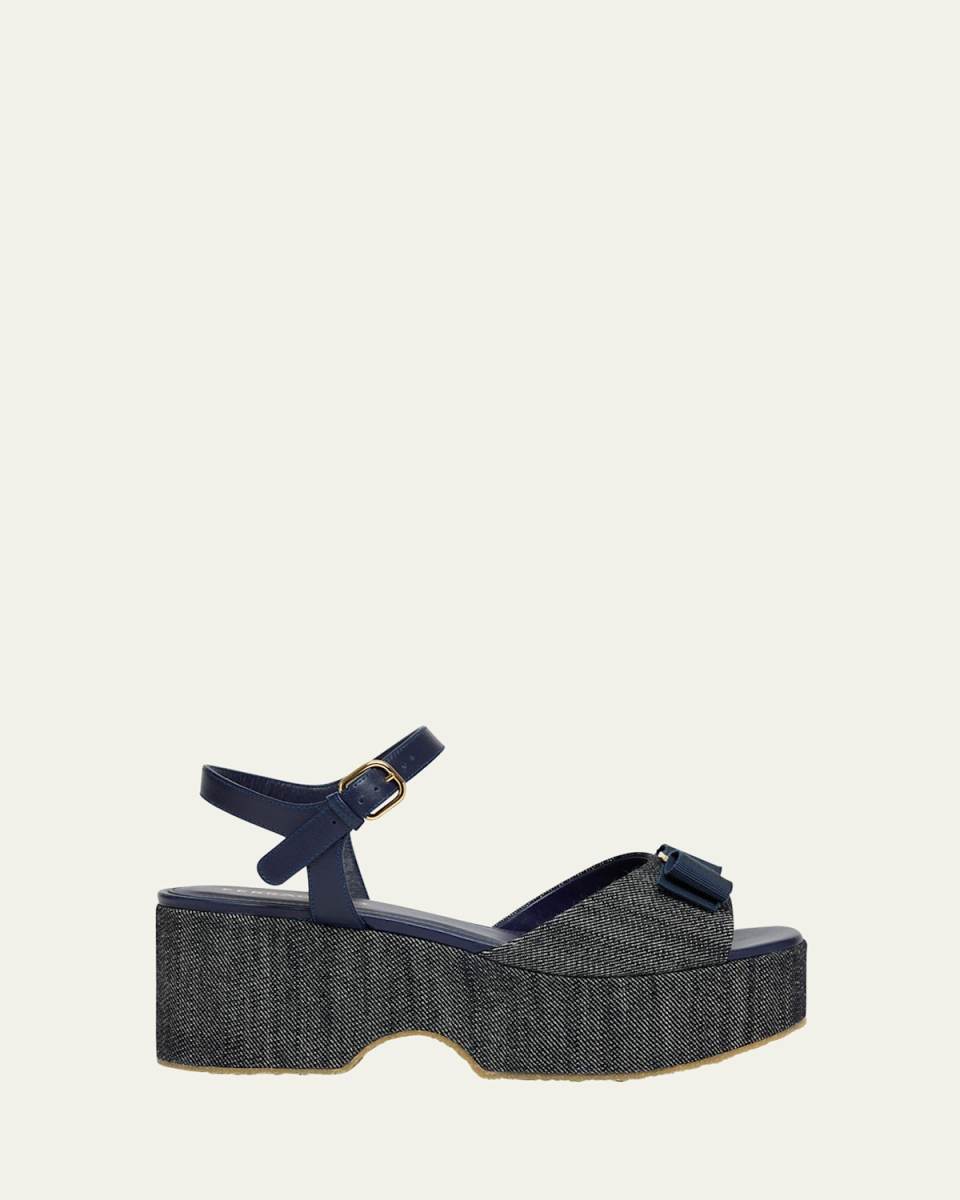Selna Denim Bow Platform Sandals